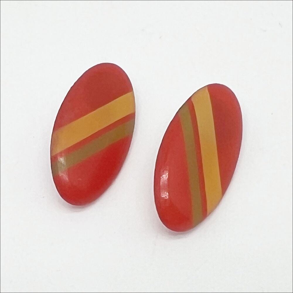 🔥 Vintage Orange, Yellow and Green Striped Oval Shaped Earrings Pierced Ears
